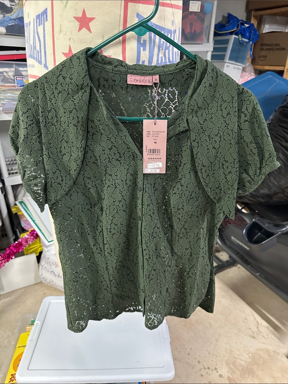 Women's Olive Green Lace Short-Sleeve Top